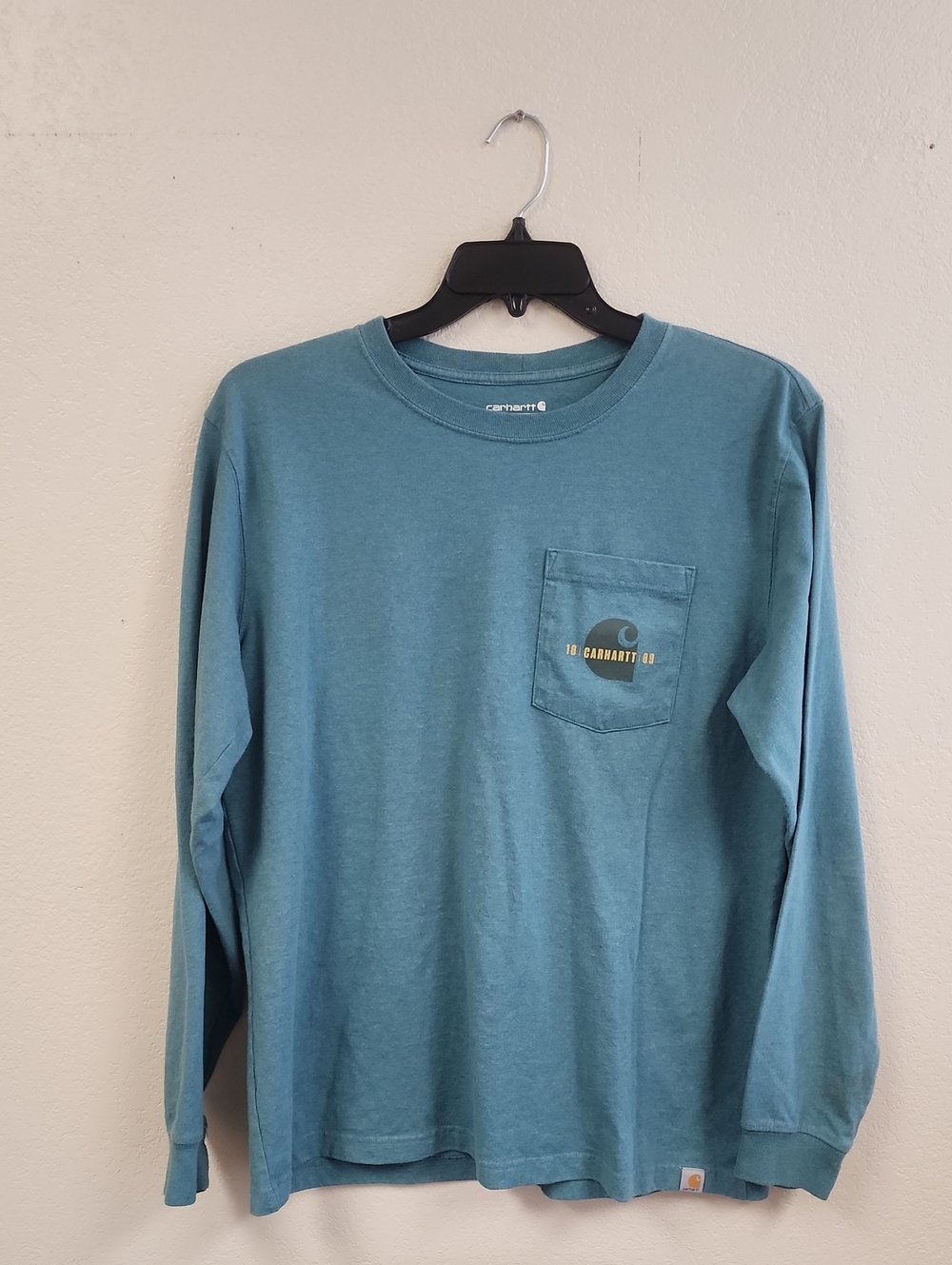 Carhartt Men’s Teal Blue Relax Fit  Long Sleeve Shirt Pocket Crew Neck, Size L